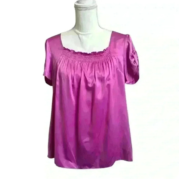 Sunny Leigh Tops - Sunny Leigh Hot Pink Shirt Sleeve Smocked Blouse New w/ Tags Women’s Size Medium